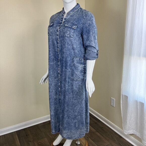 Soft Surroundings Women's Size Petite XL Tencel Acid Wash Maxi Shirt Denim Dress - Picture 9 of 17